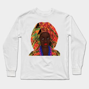 African Woman Kente Pattern Long Sleeve T-Shirt